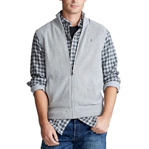 Polo by Ralph Lauren Other - POLO RALPH LAUREN MENS PIMA COTTON GRAY FULL ZIP SWEATER VEST MEDIUM